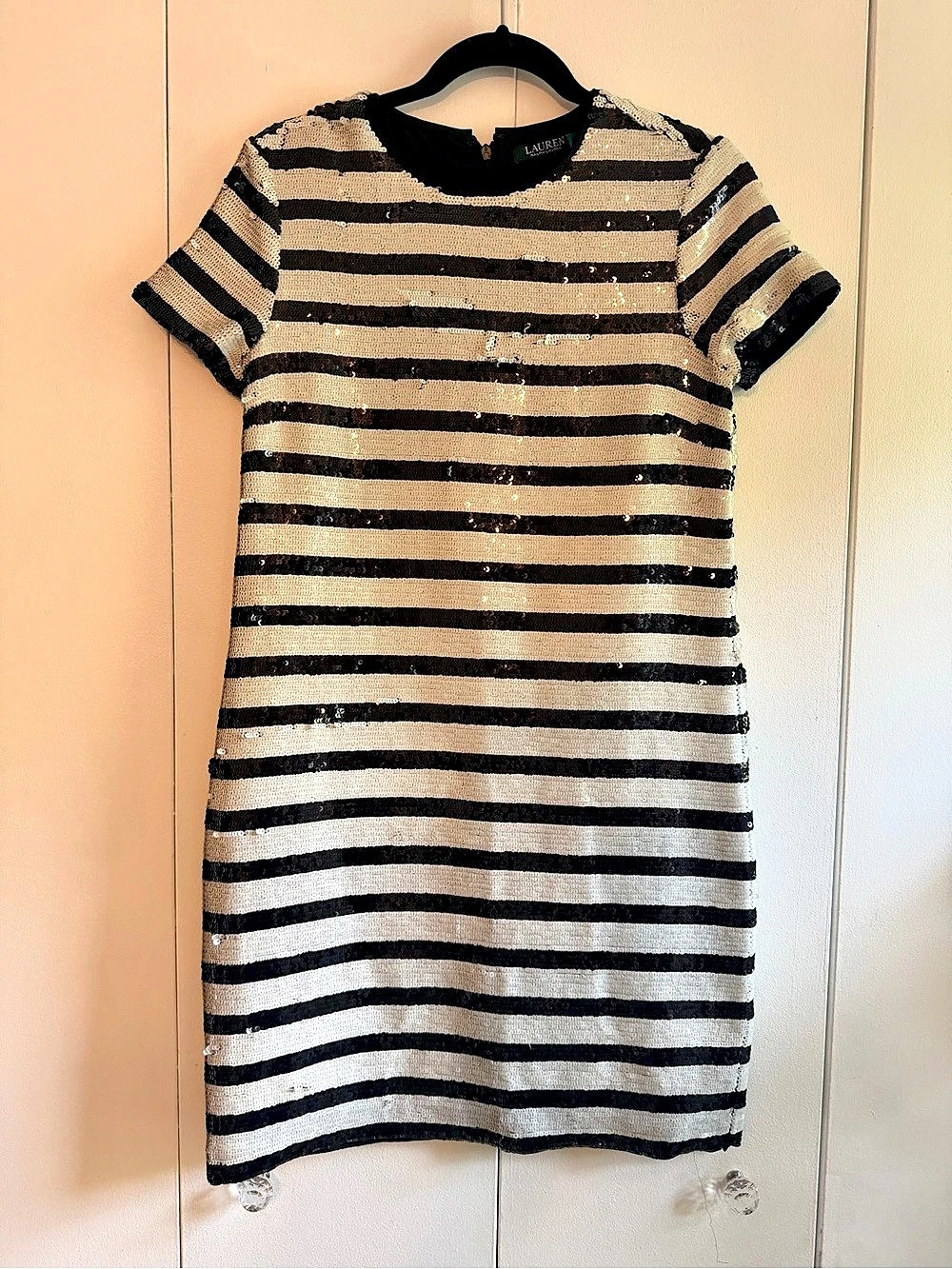 Lauren Ralph Lauren Striped Sequin Mini Dress Black & White Size 2